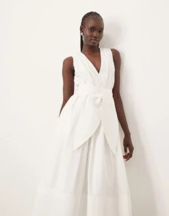 ARRANGE Premium Textured Midi Dress With V Front In White For Women -ARANG Clothing Shop 207616084 1 white 1