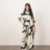 ARRANGE Satin Oversized T-shirt And Trouser Co-ord In Mono Abstract Print -ARANG Clothing Shop 207621838 3
