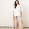 ARRANGE Tiered Maxi Skirt With Tie Waist In Blurred Stripe For Women -ARANG Clothing Shop 207621848 1 blurredstripe