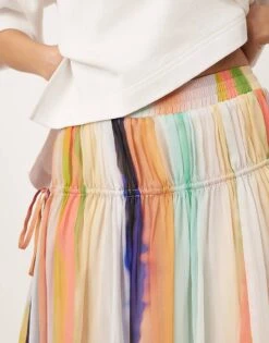 ARRANGE Tiered Maxi Skirt With Tie Waist In Blurred Stripe For Women -ARANG Clothing Shop 207621848 5