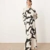 ARRANGE Ruffle Open Back Long Sleeve Maxi Dress In Mono Abstract Print For Women -ARANG Clothing Shop 207621867 1 monoabstract