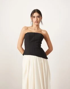 ARRANGE Sculpted Bandeau With Drape Tulip Skirt In Contrast Mono For Women -ARANG Clothing Shop 207633611 3