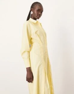 ARRANGE Premium Waisted Shirt Midi Dress In Buttermilk For Women -ARANG Clothing Shop 207633612 1 buttermilk 1