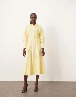 ARRANGE Premium Waisted Shirt Midi Dress In Buttermilk For Women -ARANG Clothing Shop 207633612 2