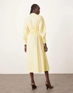 ARRANGE Premium Waisted Shirt Midi Dress In Buttermilk For Women -ARANG Clothing Shop 207633612 4