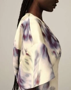 ARRANGE Modern 30's Maxi Satin Dress With Shoulder Pad In Blurred Floral For Women -ARANG Clothing Shop 207639648 2