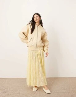 ARRANGE Lace Drawstring Detail Volume Maxi Skirt In Lemon For Women -ARANG Clothing Shop 207639649 1 lemon 1