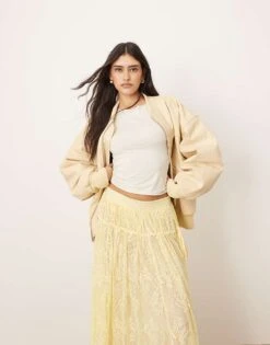 ARRANGE Lace Drawstring Detail Volume Maxi Skirt In Lemon For Women -ARANG Clothing Shop 207639649 2