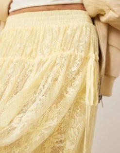 ARRANGE Lace Drawstring Detail Volume Maxi Skirt In Lemon For Women -ARANG Clothing Shop 207639649 3