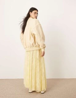 ARRANGE Lace Drawstring Detail Volume Maxi Skirt In Lemon For Women -ARANG Clothing Shop 207639649 4