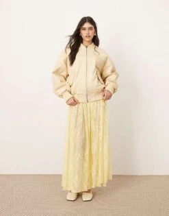 ARRANGE Lace Drawstring Detail Volume Maxi Skirt In Lemon For Women -ARANG Clothing Shop 207639649 5