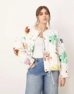 ARRANGE Curve Quilted Bomber Jacket In Botanical Floral For Women -ARANG Clothing Shop 207639668 1 botanicalfloral 1