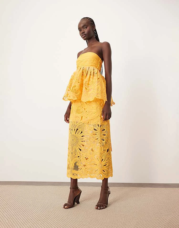 ARRANGE Floral Cornelli Bandeau With Column Midi Skirt Co-ord In Mandarin 3 ARRANGE Floral Cornelli Bandeau With Column Midi Skirt Co-ord In Mandarin - Image 2