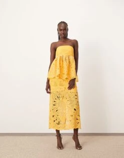 ARRANGE Floral Cornelli Bandeau With Column Midi Skirt Co-ord In Mandarin