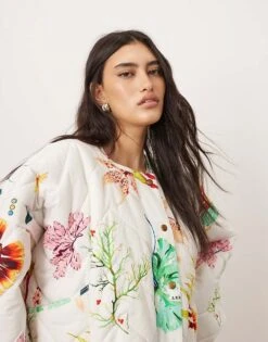 ARRANGE Quilted Bomber Jacket In Botanical Floral For Women -ARANG Clothing Shop 207639747 1 botanicalfloral 1