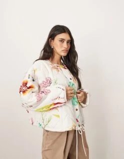 ARRANGE Quilted Bomber Jacket In Botanical Floral For Women -ARANG Clothing Shop 207639747 4