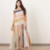 ARRANGE Sheer Chiffon Drop Waist Maxi T-shirt Dress In Blurred Stripe For Women Stripe Print -ARANG Clothing Shop 207646331 1 stripeprint