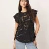 ARRANGE Cotton Cutwork Embroidered Top With Tie Side In Black For Women -ARANG Clothing Shop 207646371 1 black