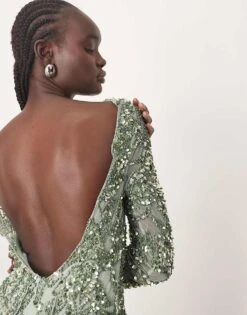 ARRANGE Embellished Floral Cutwork Open Back Mini Dress In Green For Women 8 ARRANGE Embellished Floral Cutwork Open Back Mini Dress In Green For Women -ARANG Clothing Shop 207668103 2