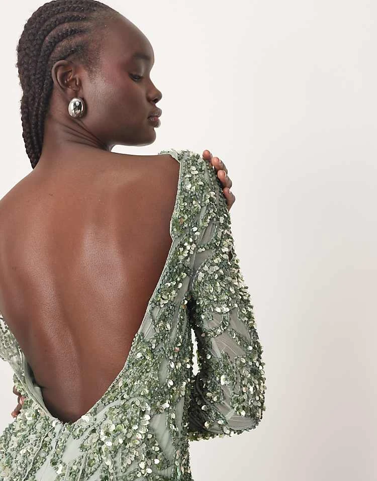 ARRANGE Embellished Floral Cutwork Open Back Mini Dress In Green For Women 4 ARRANGE Embellished Floral Cutwork Open Back Mini Dress In Green For Women - Image 2