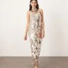 ARRANGE Embellished Disc Sequin High Neck Column Maxi Dress In Silver For Women -ARANG Clothing Shop 207668106 1 silver