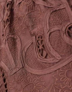 ARRANGE Cotton Mirrored Floral Embroidered Cutwork Shorts Co-ord In Chocolate For Women -ARANG Clothing Shop 207694327 4