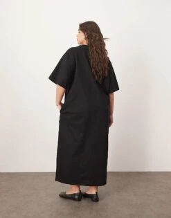 ARRANGE Curve Premium Heavyweight T Shirt Midi Dress In Black For Women -ARANG Clothing Shop 207711191 4