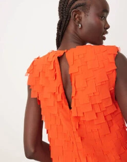 ARRANGE Laser Cut Plunge Neckline Shoulder Pad Maxi Dress With Pockets In Red For Women -ARANG Clothing Shop 207720040 4