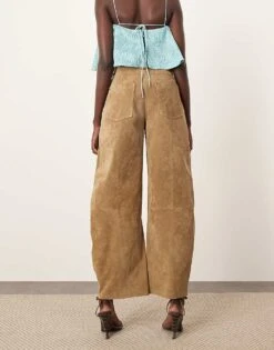 ARRANGE Sydney Suede High Waisted Barrel Trouser In Tobacco For Women -ARANG Clothing Shop 207720113 3