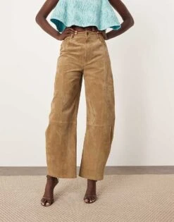 ARRANGE Sydney Suede High Waisted Barrel Trouser In Tobacco For Women -ARANG Clothing Shop 207720113 5