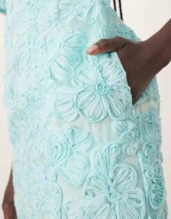 ARRANGE Embroidered Floral Dome T-shirt Sleeve Mini Dress In Blue For Women -ARANG Clothing Shop 207720173 4