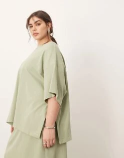 ARRANGE Curve Premium Heavy Weight Textured Jersey Shirt And Column Maxi Skirt Co-ord In Washed Sage -ARANG Clothing Shop 207764068 1 pistachio 1