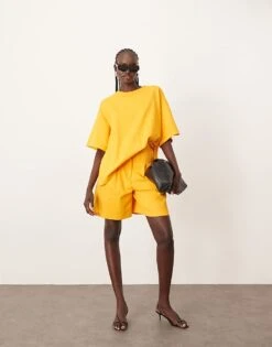 ARRANGE Premium Heavy Weight Textured Jersey Oversized T-shirt And Shorts Co-ord In Mango -ARANG Clothing Shop 207764099 1 mango 1