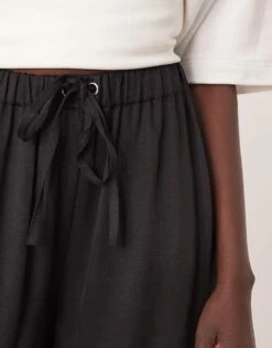 ARRANGE Linen Super Wide Trouser With Contrast Stitch In Black For Women -ARANG Clothing Shop 207764109 4