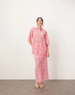 ARRANGE Lace Polo Shirt And Skirt Co-ord In Pink -ARANG Clothing Shop 207800233 1 pink 1