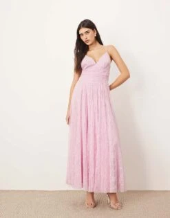 ARRANGE Lace Diamond Panel Maxi Dress In Sugar Pink For Women -ARANG Clothing Shop 207810487 2
