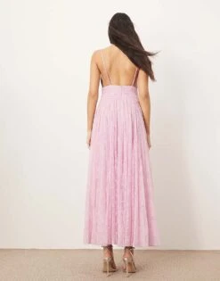 ARRANGE Lace Diamond Panel Maxi Dress In Sugar Pink For Women -ARANG Clothing Shop 207810487 3