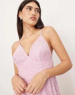 ARRANGE Lace Diamond Panel Maxi Dress In Sugar Pink For Women -ARANG Clothing Shop 207810487 4