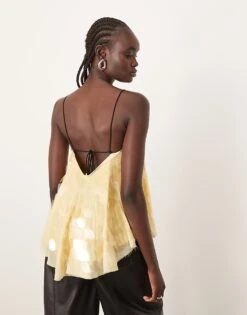 ARRANGE Shard Sequin Top With Contrast Straps In Buttermilk For Women 9 ARRANGE Shard Sequin Top With Contrast Straps In Buttermilk For Women -ARANG Clothing Shop 207843816 3