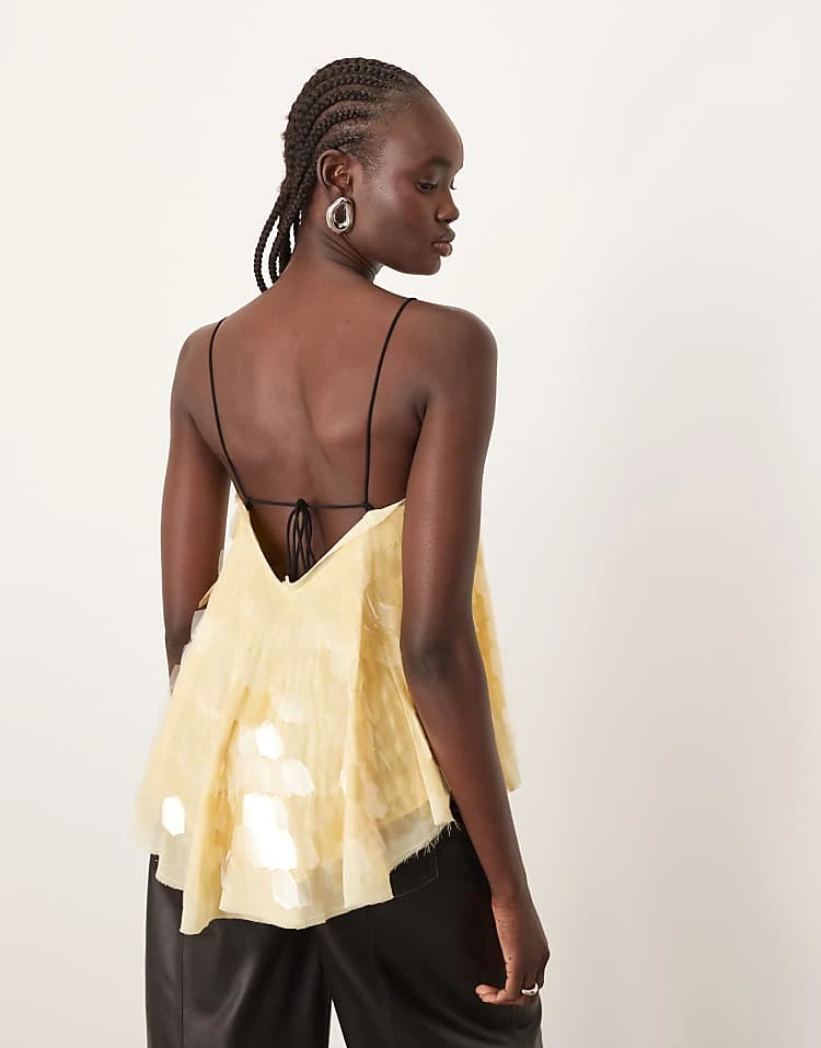 ARRANGE Shard Sequin Top With Contrast Straps In Buttermilk For Women 5 ARRANGE Shard Sequin Top With Contrast Straps In Buttermilk For Women - Image 3