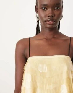 ARRANGE Shard Sequin Top With Contrast Straps In Buttermilk For Women 10 ARRANGE Shard Sequin Top With Contrast Straps In Buttermilk For Women -ARANG Clothing Shop 207843816 4