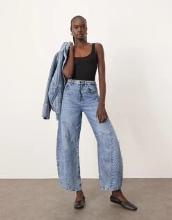 ARRANGE Sydney Barrel Leg Jean With Seam Detail In Acid Wash Blue For Women -ARANG Clothing Shop 207928841 3