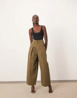 ARRANGE Remi Casual Twill Barrel Trouser In Olive Green For Women -ARANG Clothing Shop 207928957 1 olivegreen 1