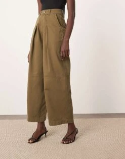 ARRANGE Remi Casual Twill Barrel Trouser In Olive Green For Women -ARANG Clothing Shop 207928957 5