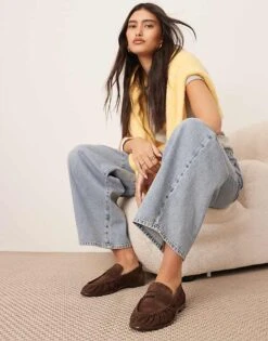 ARRANGE Premium Leather Loafer In Brown Suede For Women