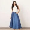 ARRANGE Denim Panelled Maxi Skirt In Blue Two Tone - MBLUE For Women Mid Blue -ARANG Clothing Shop 207985739 1 midblue