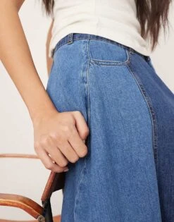 ARRANGE Denim Panelled Maxi Skirt In Blue Two Tone - MBLUE For Women Mid Blue -ARANG Clothing Shop 207985739 3