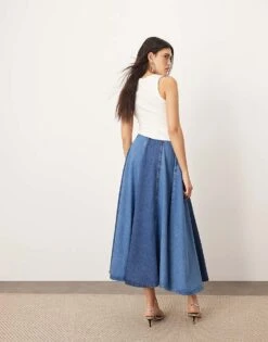 ARRANGE Denim Panelled Maxi Skirt In Blue Two Tone - MBLUE For Women Mid Blue -ARANG Clothing Shop 207985739 4