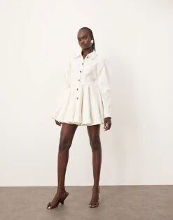 ARRANGE Denim Sculpted Mini Dress In Off White For Women