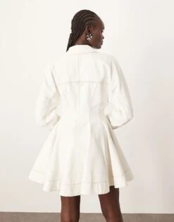 ARRANGE Denim Sculpted Mini Dress In Off White For Women -ARANG Clothing Shop 208108510 3